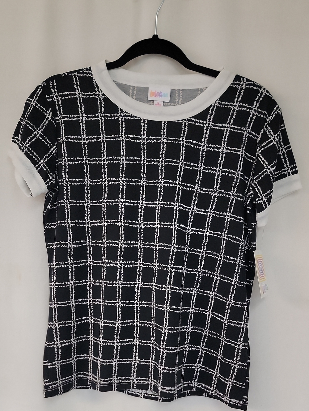 LuLaRoe Black and White Grid Short Sleeve Tee